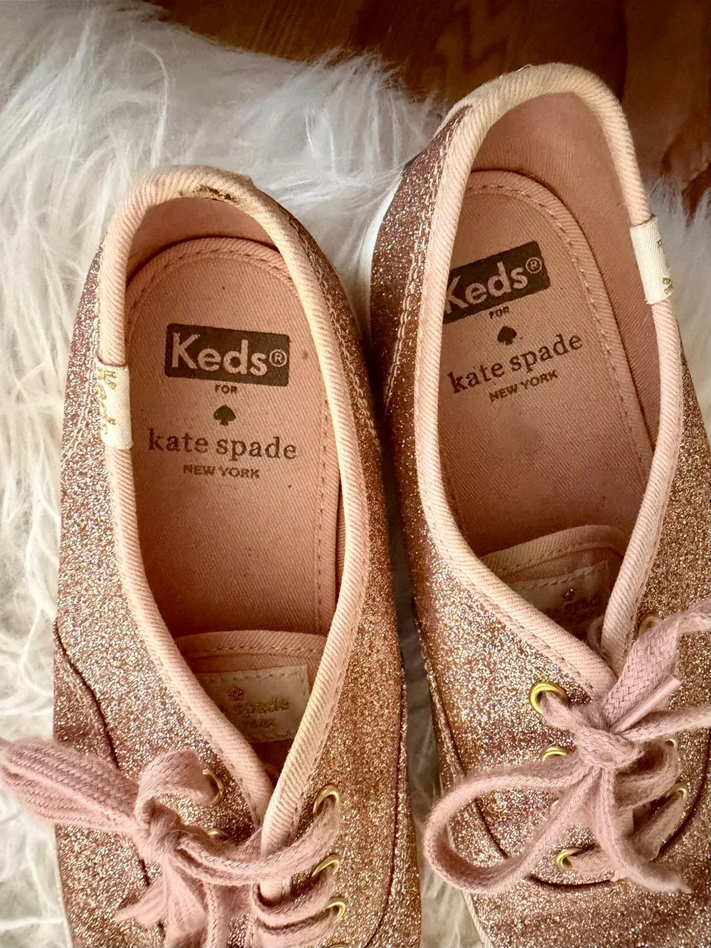 Keds X  Kate Spade Rose Gold Glitter Sneakers